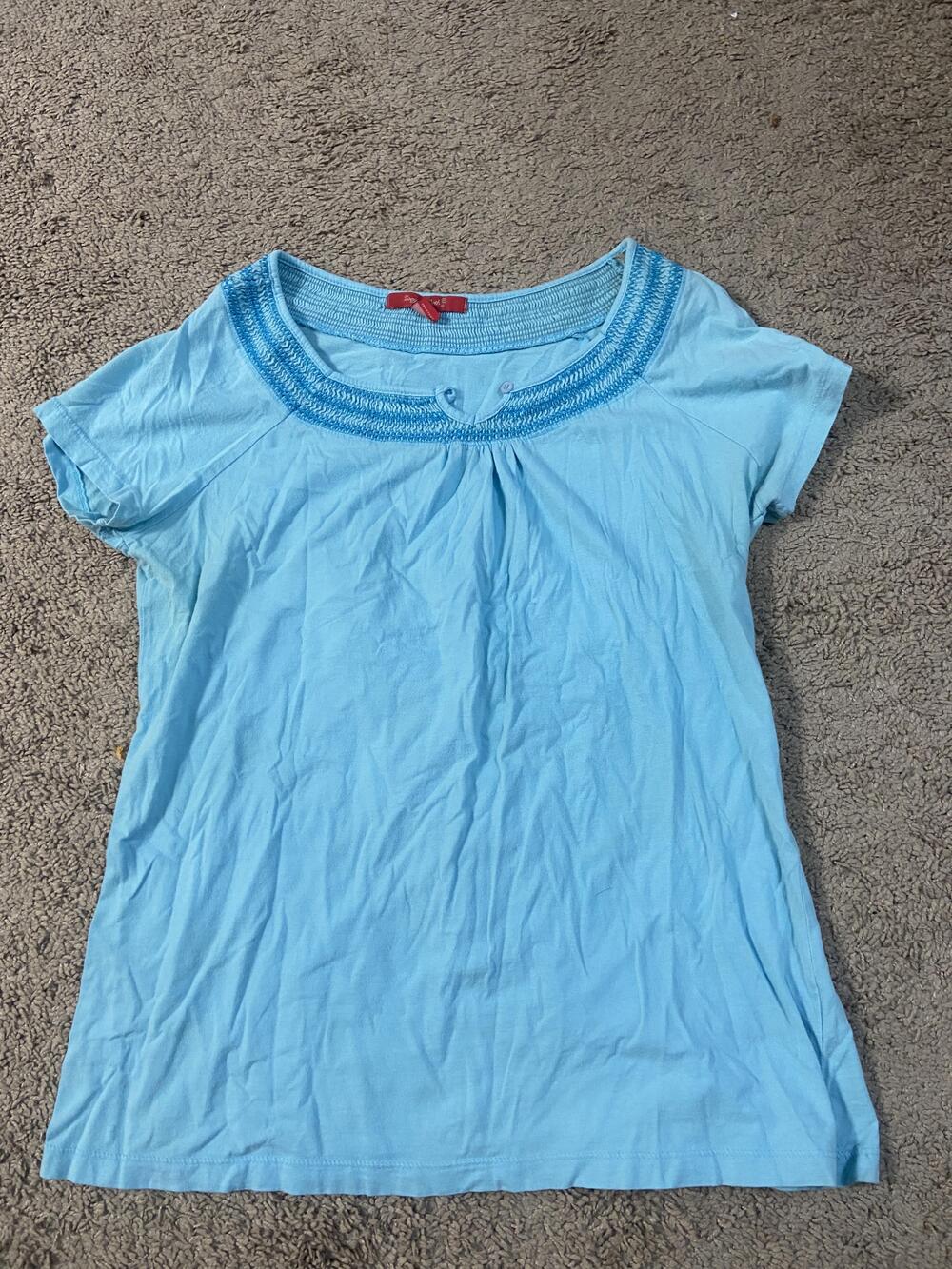 Live And Let Live Shirt Womens 1X Blue Scoop Neck Short Sleeve Boho Top Summer